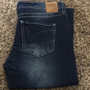 Red camel boot cut jeans